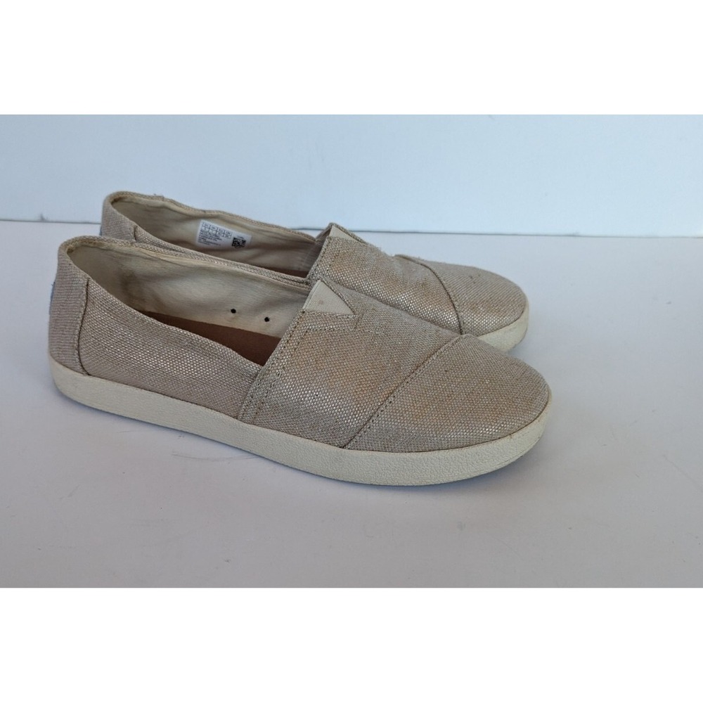 TOMS Shoes Metallic Tan and Gold Canvas Flats Womens sz 9